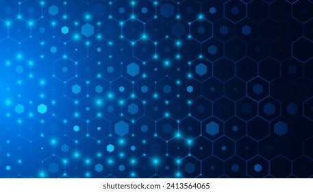 Hexagonal Abstract Technology Background. Hexagons Pattern for Tech Communication Design. Hi-tech Cyber Hexagon Sci-Fi Game Banner Grid. Blue Science Vector Illustration.