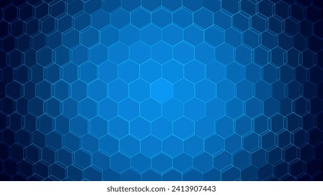 Hexagonal Abstract Technology Background. Hexagons Pattern for Tech Communication Design. Hi-tech Cyber Hexagon Sci-Fi Game Banner Grid. Blue Science Vector Illustration.