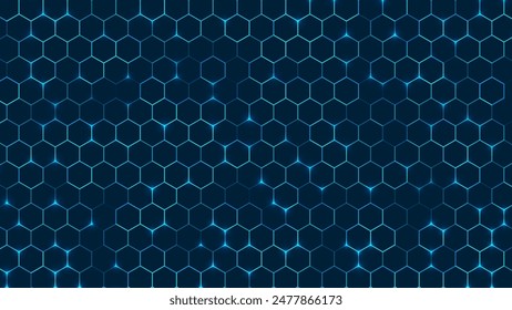 Hexagonal Abstract Technology Background. Hexagons Pattern for Hi-Tech Communication Design. Hi-tech Cyber Hexagon Sci-Fi Game Banner Grid. Nano Shield Pattern. Vector Illustration