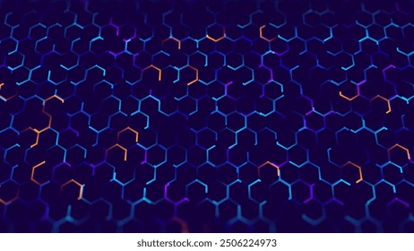 Hexagonal Abstract Technology Background. Hexagons Pattern for Hi-Tech Communication Design. Hi-tech Cyber Hexagon Sci-Fi Game Banner Grid. Vector Illustration