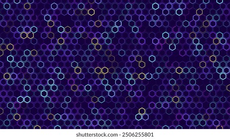 Hexagonal Abstract Technology Background. Hexagons Pattern for Hi-Tech Communication Design. Hi-tech Cyber Hexagon Sci-Fi Game Banner Grid. Vector Illustration