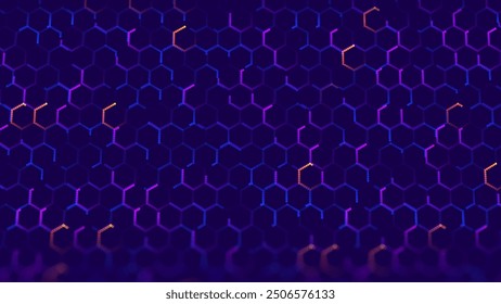 Hexagonal Abstract Technology Background. Hexagons Pattern for Hi-Tech Communication Design. Hi-tech Cyber Hexagon Sci-Fi Game Banner Grid. Vector Illustration