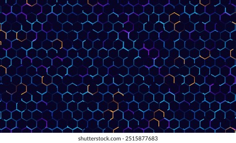 Hexagonal Abstract Technology Background. Hexagons Pattern for Hi-Tech Communication Design. Hi-tech Cyber Hexagon Sci-Fi Game Banner Grid. Vector Illustration