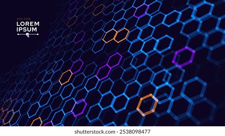 Hexagonal Abstract Technology Background (em inglês). Hexagons Pattern for Hi-Tech Communication Design (em inglês). "Hi-tech Cyber Hexagon Sci-Fi Game Banner Grid" (em inglês). Ilustração de vetor