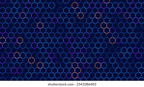 Hexagonal Abstract Technology Background. Hexagons Pattern for Hi-Tech Communication Design. Hi-tech Cyber Hexagon Sci-Fi Game Banner Grid. Vector Illustration