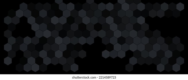 Hexagonal abstract technology grey black background. Honeycomb science vector octagon texture hexagon pattern