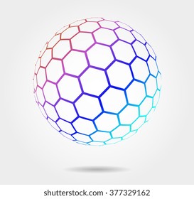 Hexagonal abstract vector background. 3d sphere. Nano structure