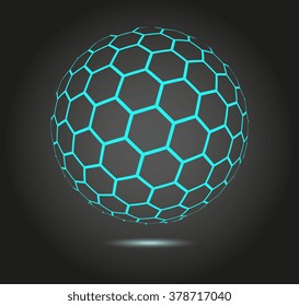 Hexagonal abstract vector background. 3d sphere. 