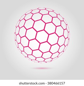 Hexagonal abstract vector background. 3d sphere. Nano structure