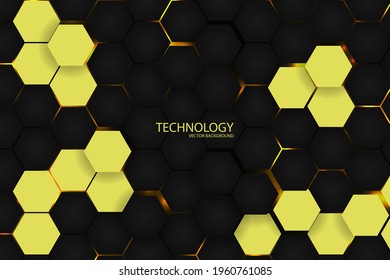 Hexagonal abstract vector background. Yellow and black polygonal cells on a futuristic honeycomb illustration.