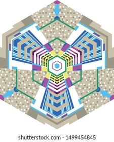 Hexagonal architectural multi-colored geometric pattern for creative, construction, advertising companies.
