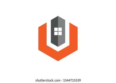 Hexagonal Architecture Building Flat Logo