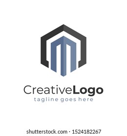 Hexagonal Architecture Building Letter M Logo Design Vector Illustration