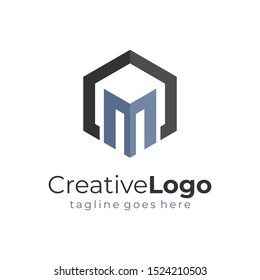 Hexagonal Architecture Building Letter M Logo Design Vector Illustration
