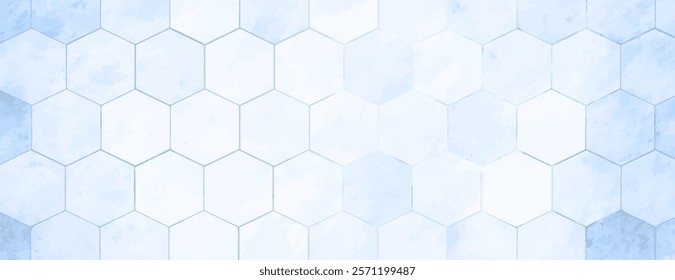 Hexagonal background in light blue color, featuring a watercolor texture. Minimal light blue geometric, modern background design. Minimal marble texture with hexagon pattern background vector.