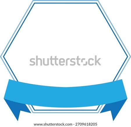 Hexagonal badge with a blank blue ribbon banner.