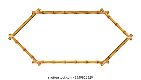 Hexagonal bamboo frame, creating decorative natural border for eco themed projects. Vector cartoon illustration