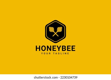 Hexagonal Bee Honey Logo Vector Icon Illustration
