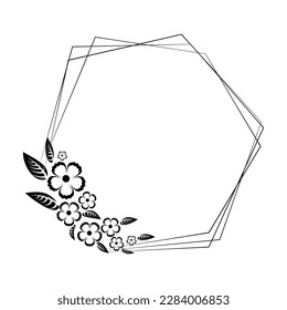 Hexagonal black frame with flowers