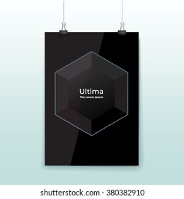 Hexagonal Black Placeholder Element on a Black A4 Mock Up Page for Your Design