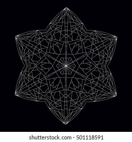 Hexagonal Black and White Star. Geometric Contour Figure Polyhedron.