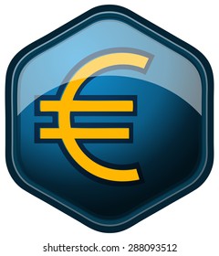 Hexagonal Blue Euro Sign, Vector Illustration isolated on White Background.