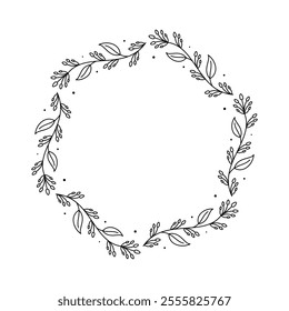 Hexagonal Botanical Wreath Monogram, Customizable Black and White Illustration, Family Name Sign