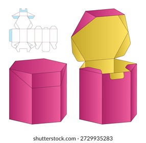 Mockup de embalagem de caixa hexagonal com layout de modelo de linha diurna