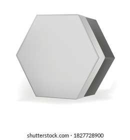 a hexagonal box stands sideways for presentations on a white background with a shadow