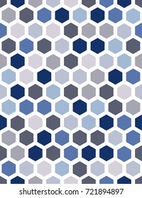 Hexagonal bright seamless vector pattern in blue tones