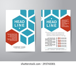 Hexagonal brochure flyer design layout template in A4 size, with bleed, vector eps10.