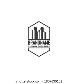 Insignia Hexagonal inmobiliaria diseño de logo vectorial