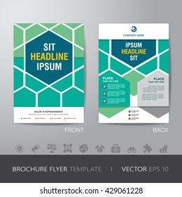 hexagonal business brochure flyer design layout template in A4 size, with bleed, vector eps10.