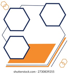 Plantilla de marco de negocios hexagonal con Formas geométricas abstractas color naranja y azul