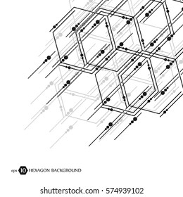 Hexagonal business pattern. Scientific medical research. Hexagons structure lattice. Geometric abstract background. Chemistry, science and technology concept. Vector illustration
