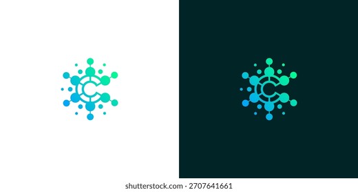 Hexagonal C Letter Logo Design - Abstract Geometric Shape with Technology and Science Iconography	
