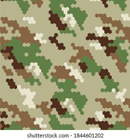 hexagonal camouflage military seamless pattern, army cloth texture background Vector 