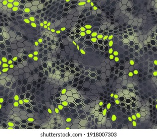 Hexagonal camouflage seamless patern. Abstract modern endless digital contemporary design texture. Military geometric ornament for fabric, fashion and vinyl wrap print. Vector illustration.