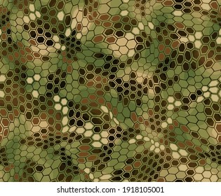 Hexagonal camouflage seamless patern. Abstract modern endless digital contemporary design texture. Military geometric ornament for fabric, fashion and vinyl wrap print. Vector illustration.