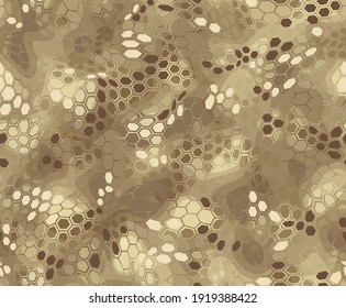 Hexagonal camouflage seamless patern. Abstract modern endless digital contemporary design texture. Military geometric ornament for fabric, fashion and vinyl wrap print. Vector illustration.