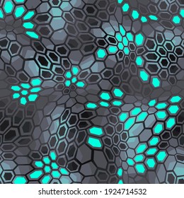 Patrón sin fisuras de camuflaje hexagonal. Resumen de la textura moderna de diseño digital contemporáneo. Ornamento geométrico militar para la impresión de tela, moda y envoltura de vinilo. Ilustración vectorial.