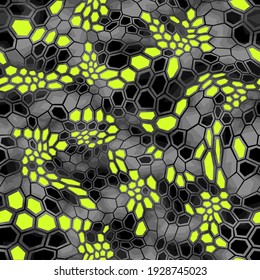 Patrón sin fisuras de camuflaje hexagonal. Resumen de la textura moderna de diseño digital contemporáneo. Ornamento geométrico militar para la impresión de tela, moda y envoltura de vinilo. Ilustración vectorial.
