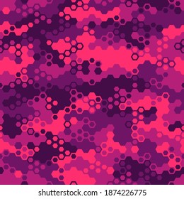 Hexagonal camouflage seamless pattern. Abstract modern geometric military endless background texture for fabric and fashion print. Vector illustration.