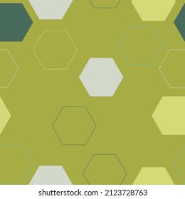 Hexagonal camouflage seamless pattern. Abstract digital geometric military endless camo background texture for fabric and fashion print. Vector illustration.  Honeycomb shapes mosaic backdrop.