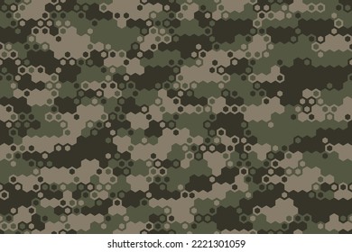 Hexagonal camouflage seamless pattern. Abstract modern geometric military dotted background texture for fabric and fashion print. Vector illustration.
