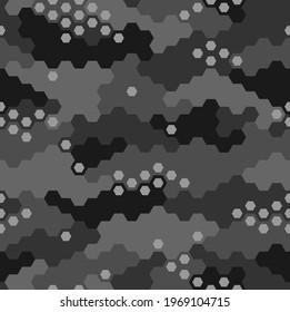 Hexagonal camouflage texture seamless pattern. Abstract modern military background for army and hunting, fabric and fashion print. Vector illustration.
