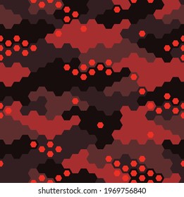 Hexagonal camouflage texture seamless pattern. Abstract modern military background for army and hunting, fabric and fashion print. Vector illustration.