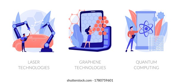 Hexagonal carbon atom grid properties. Innovative computation software. Laser technologies, graphene technologies, quantum computing metaphors. Vector isolated concept metaphor illustrations