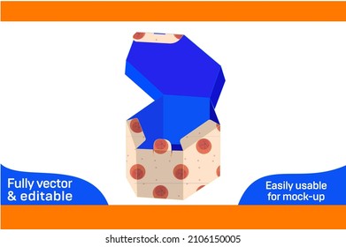 Hexagonal cardboard box or hexagonal gift box dieline template and 3d box design