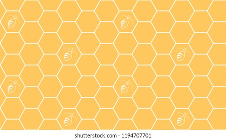 Hexagonal cell grid with bees seamless pattern.  Honeycomb fashion geometric design. Graphic style for wallpaper, wrapping, fabric, apparel, print production. 